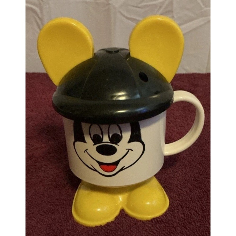Vintage 1960's - 1980's Disney Mickey Mouse Sipper Plastic Cup With Ball Cap Lid